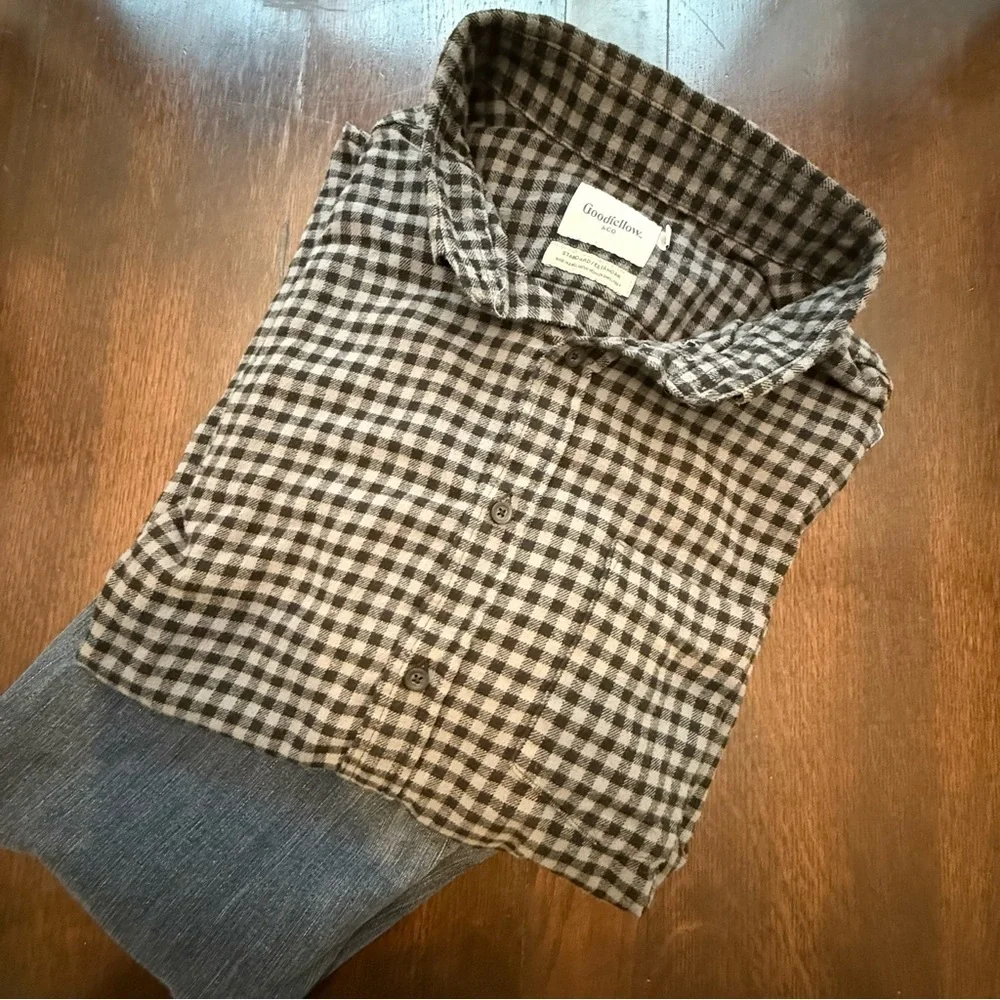 Goodfellow & Co Black and White Plaid lightweight Flannel Shirt Men’s XL - Picture 5 of 7